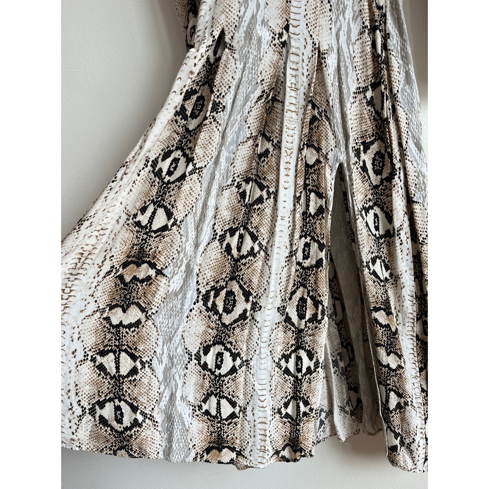 Topshop Snakeskin Print Midi Shirt Dress Tan Cream‎ Mob Luxe High SlitUS 10 - Picture 6 of 14